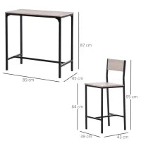 Tavolo da Bar con 2 Sedie, Set da 3 Pezzi in MDF naturale, 89x45x87 cm, Nero