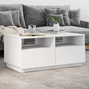 Tavolino da Soggiorno con Luci LED-Tavolino da Salotto-Tavolo Bianco 90x49x40 cm