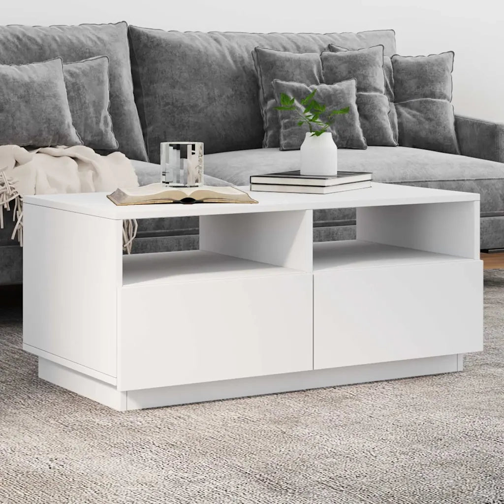 Tavolino da Soggiorno con Luci LED-Tavolino da Salotto-Tavolo Bianco 90x49x40 cm
