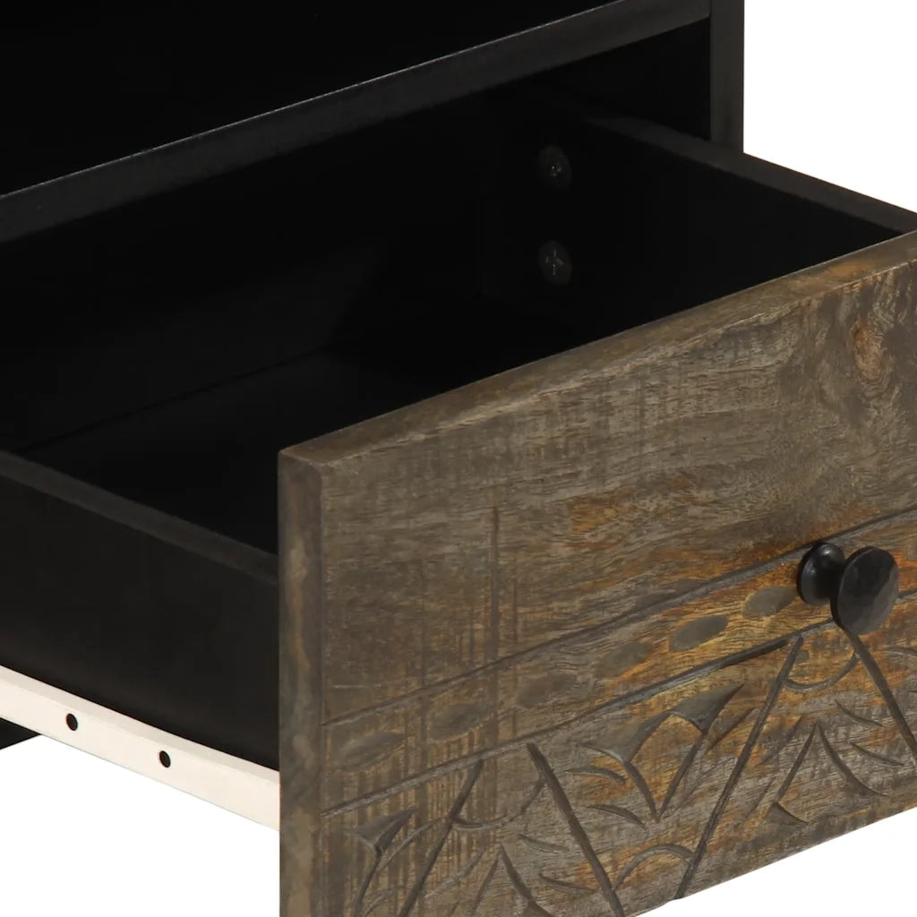 Tavolino Grigio Chiaro 80x54x40 cm in Legno Massello di Mango