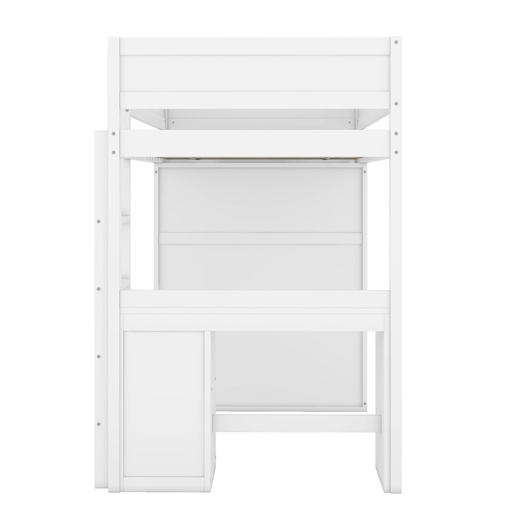 Letto a castello bianco in pino con scrivania armadio e cassetti 90x200 cm