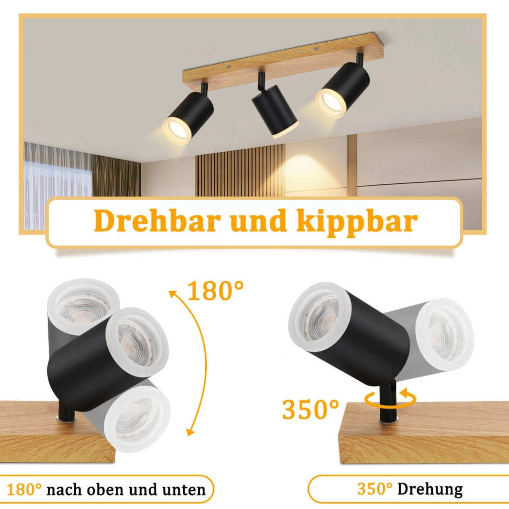 ZMH Faretto da soffitto LED 3 luci GU10 acrilico girevoli 350° per soggiorno