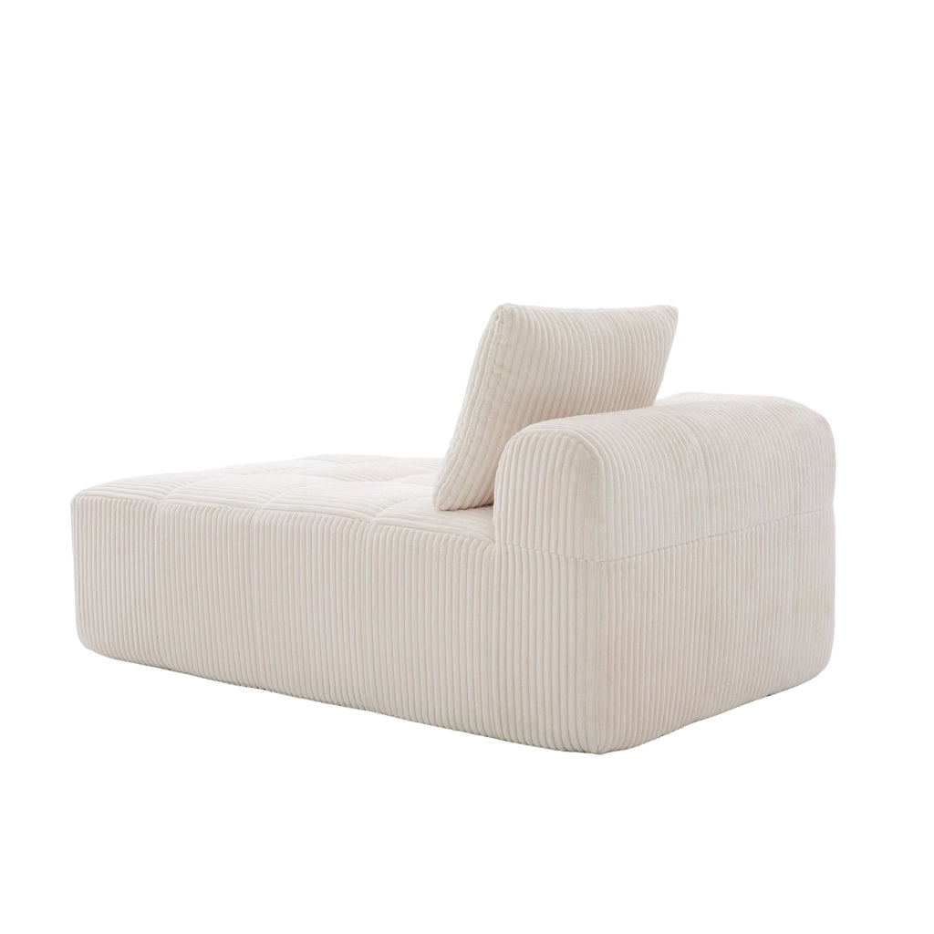Divano compatto in corduroy beige con tasche laterali e portabicchieri, imbottitura in schiuma ad alta densità e molle, 158x93x61 cm