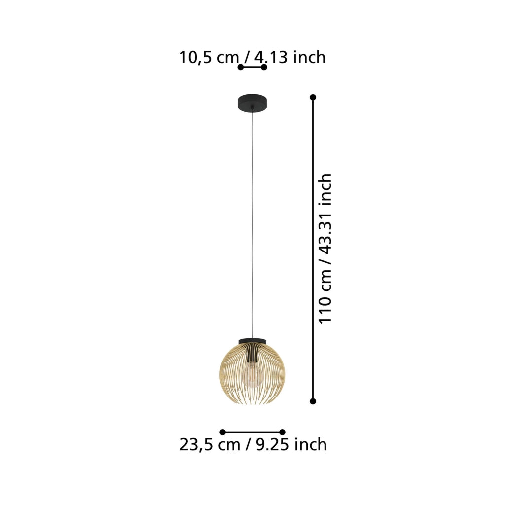 Sospensione Industrial-Nordico Acciaio Nero E Oro 1 Luce E27 D.23,5Cm