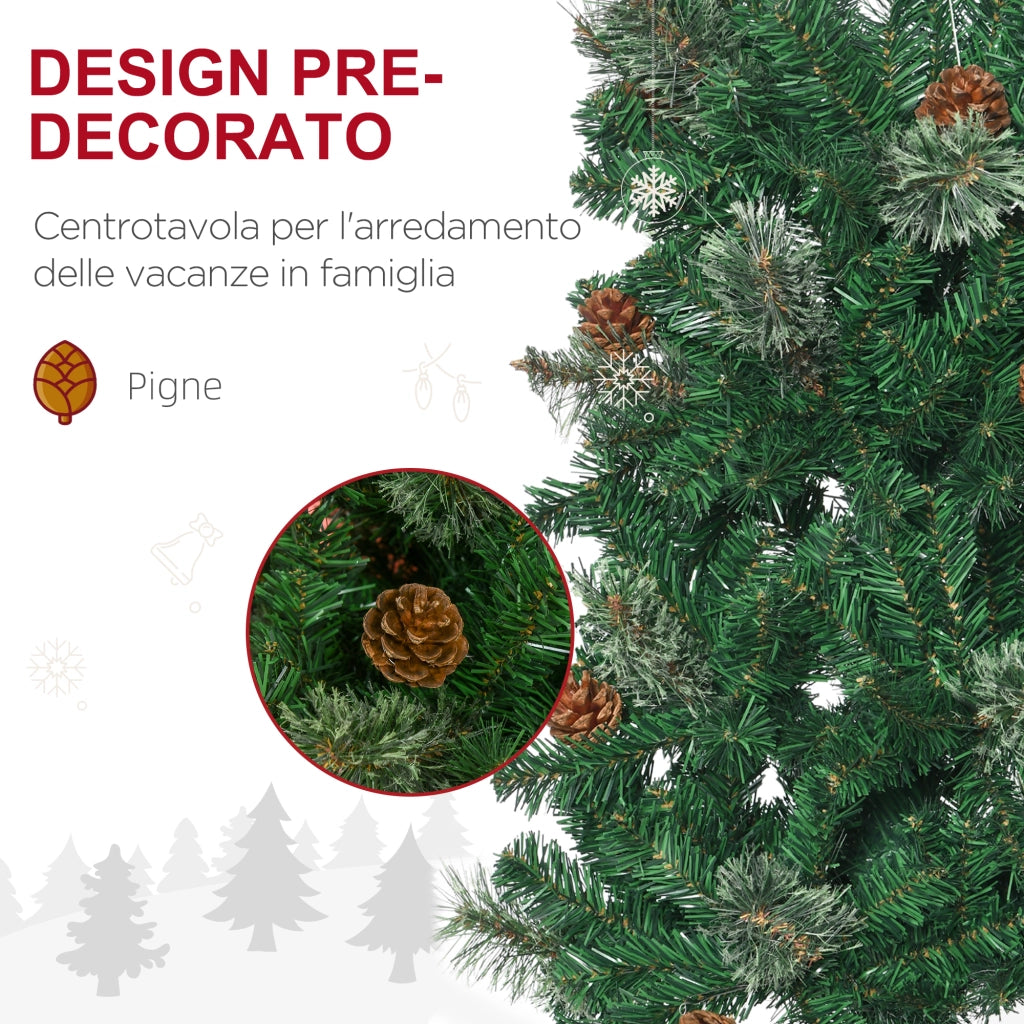 Albero di Natale Alto 195cm Realistico con Pigne Decorative e 556 Rami, Verde