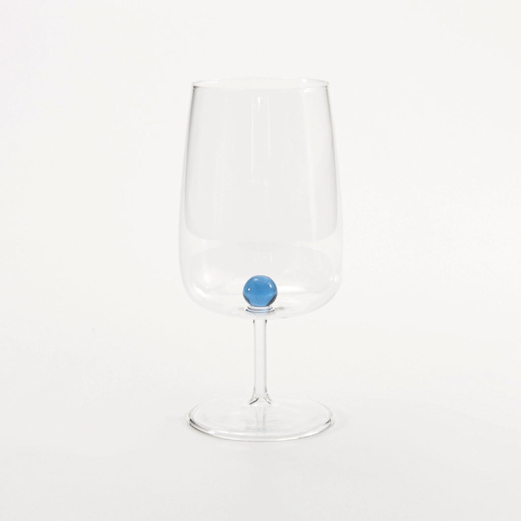 Bilia Set di 6 Calici in Vetro Borosilicato Artigianale con Sfera Colorata Blu Eleganti e Resistenti per Tavola di Design Raffinata ed Originale