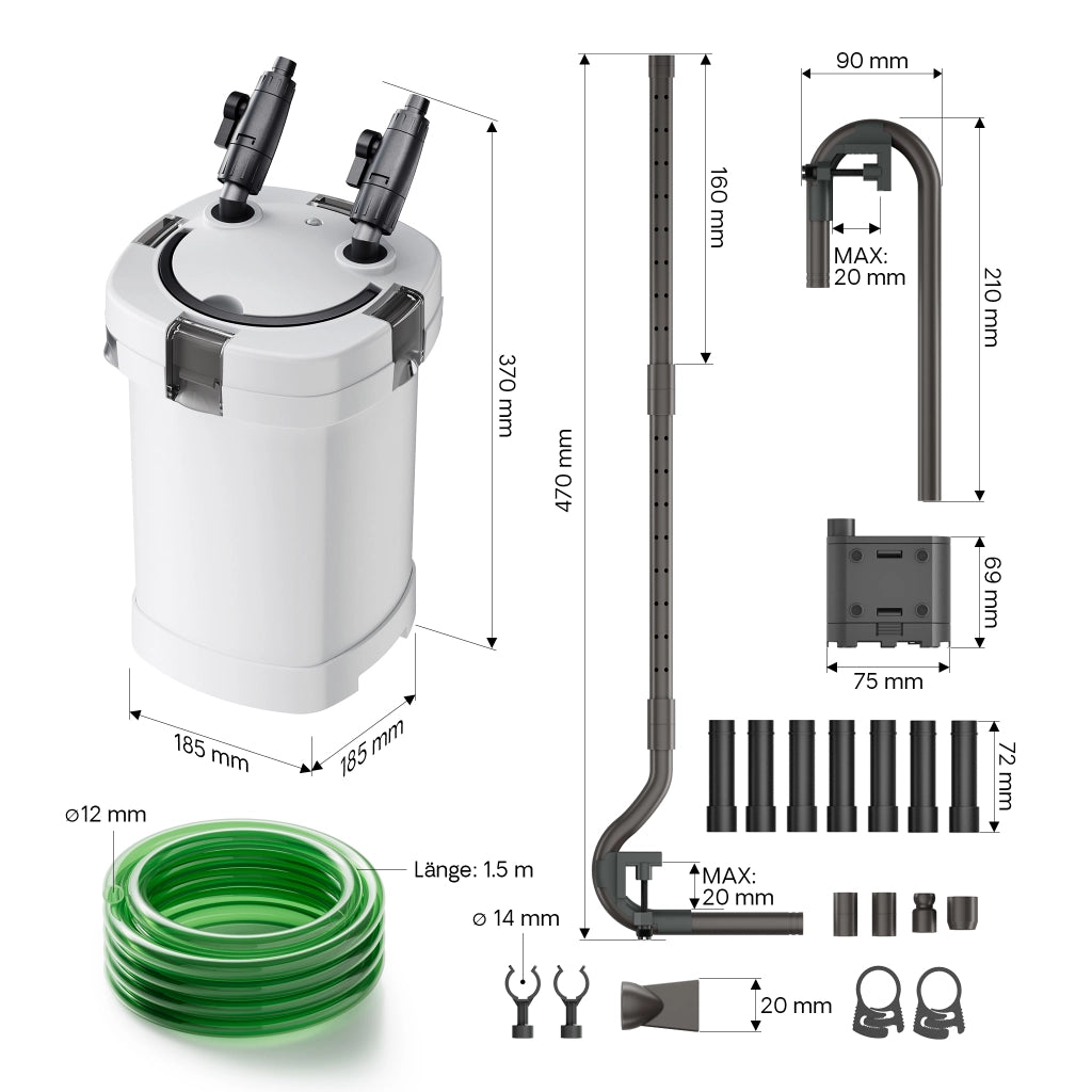 HW-504A Filtro esterno per acquari con pompa 800 l/h, filtro a 4 stadi con mezzi e spugne filtranti inclusi