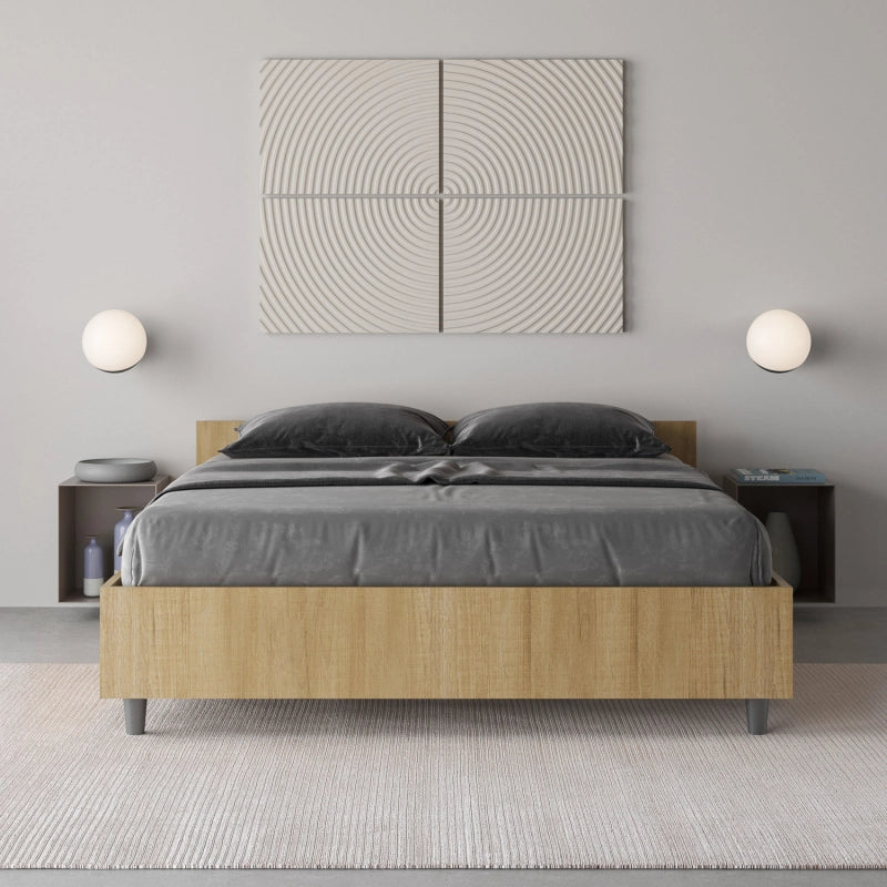 Letto Matrimoniale francese 140x190 cm Nuamo - Con rete,Quercia Natura
