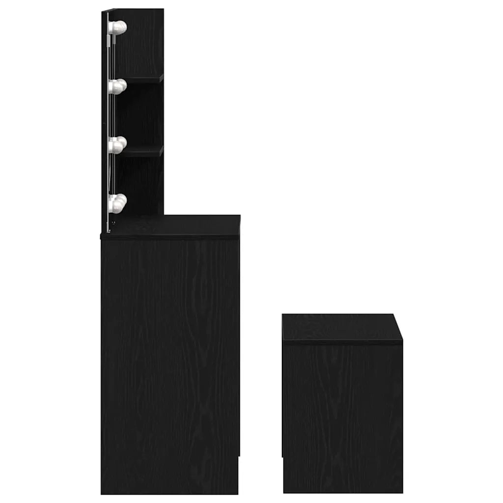 Set Tavolo da Trucco LED 2 pcs Rovere Nero Legno multistrato 3333070