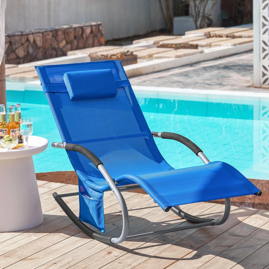 SoBuy Lettino Sdraio da Giardino a Dondolo - Sedia a Dondolo da Esterno in Textilene Blu Klein con Telaio in Metallo, 150x63x87cm, Lettino Prendisole per Terrazza, Piscina, Patio, OGS28-KB