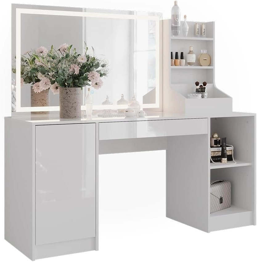 Tavolo da toeletta Sherry, Bianco/bianco lucido, 158.2 cm 3 parti