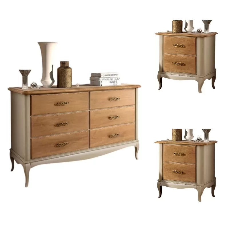 Gruppo cassettiera e due comodini legno shabby bicolore - Mobili 2G