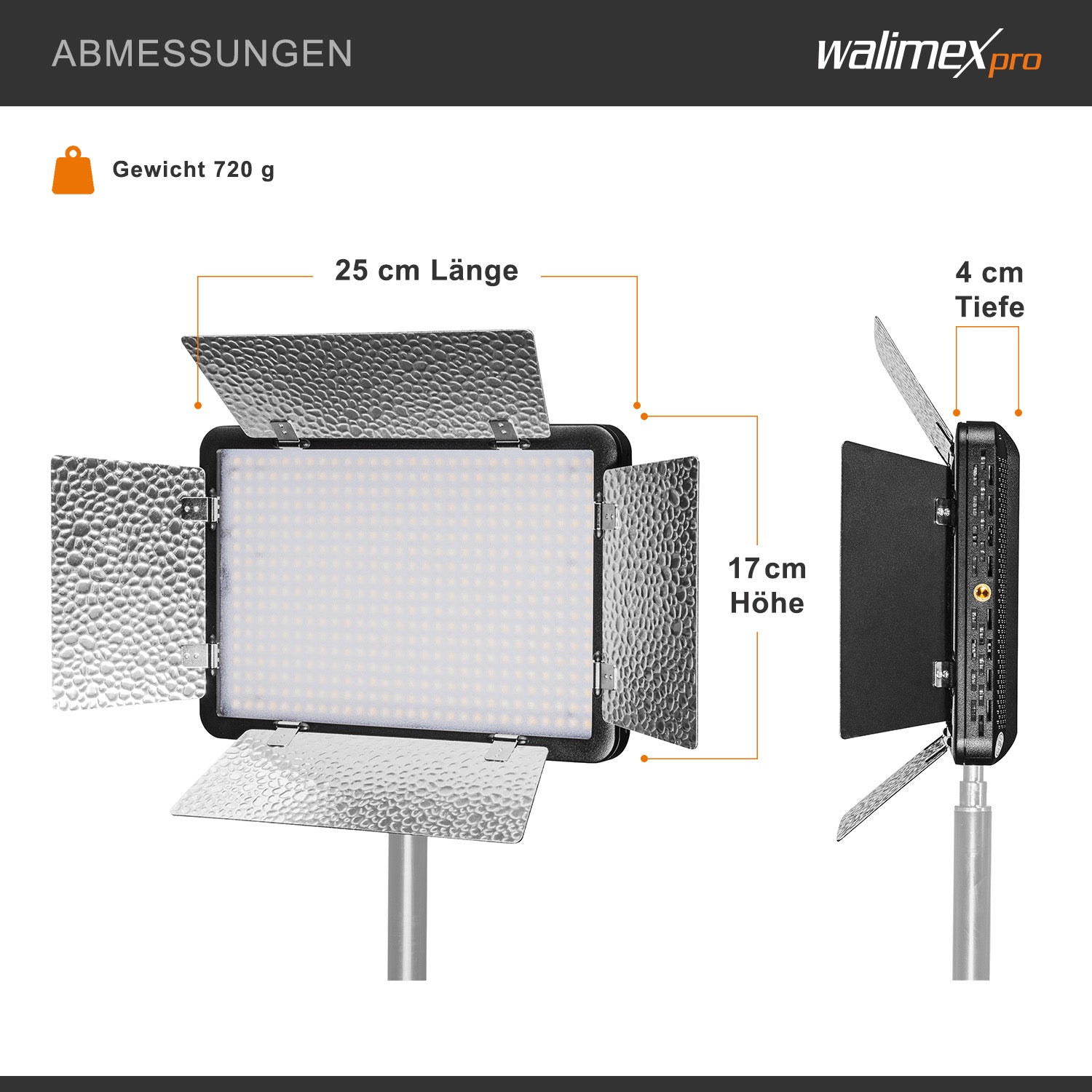 Luce a pannello LED per fotografia 500 Versalight da 32 W, 5600 K, Lampada fotografica con alette per foto e video studio fotografico