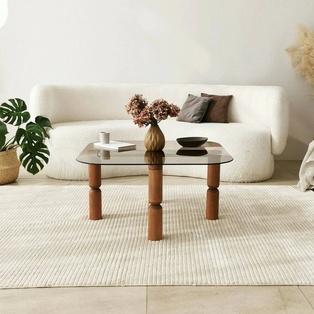 Gran, Tavolino da Salotto Effetto Fume, 80x80x40h cm Marrone Noce