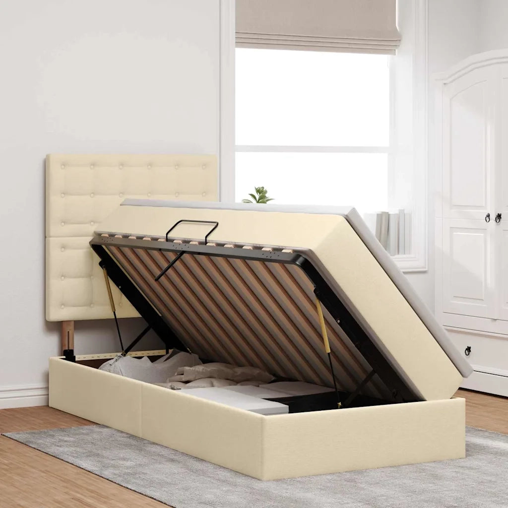 Letto con contenitore e materasso Crema 90 x 200 cm Poliestere