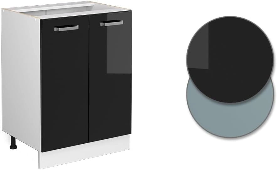 Mobiletto base cucina R-Line, Nero lucido, 60 cm senza piano di lavoro, per la libera combinazione all'interno di sistemi cucina modulari