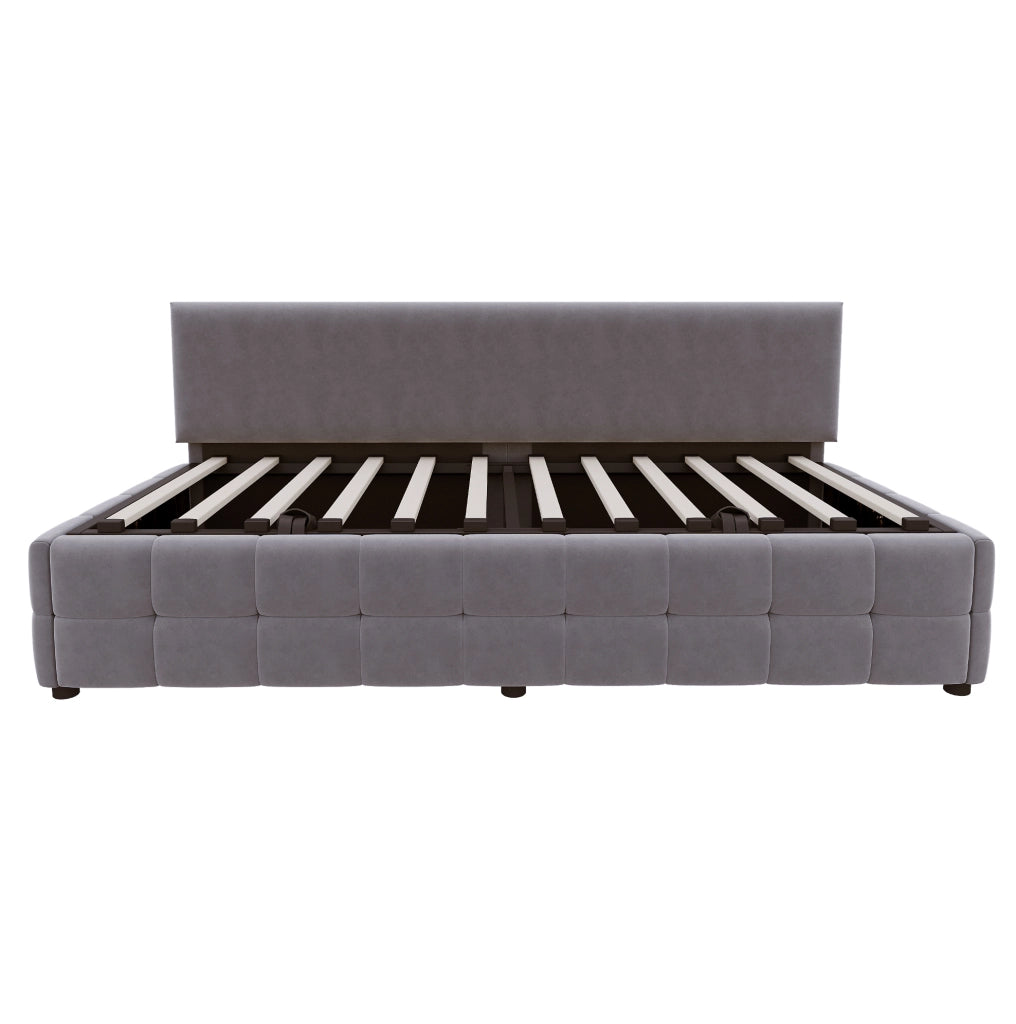 Letto imbottito singolo 90x200 cm con contenitore idraulico; velluto grigio
