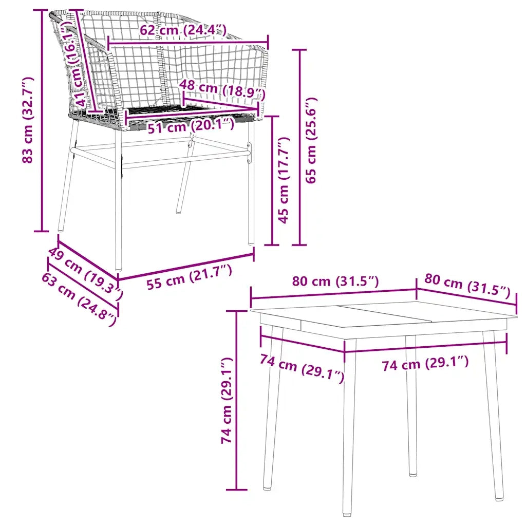 Set Mobili da Pranzo per Giardino 5 pz Nero Polyrattan Vetro