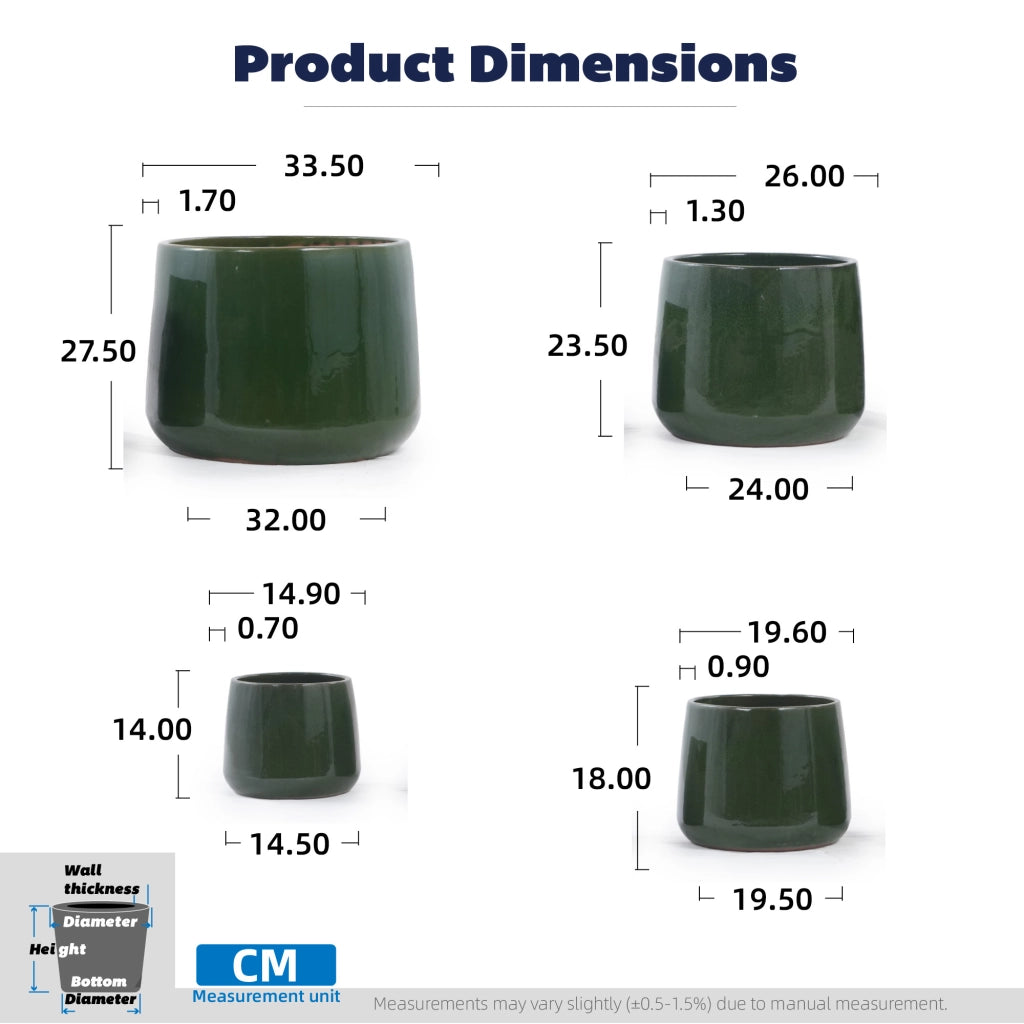 VASO Set da 4 pezzi in Ceramica Ø 33/26/20/15 cm Verde Antico