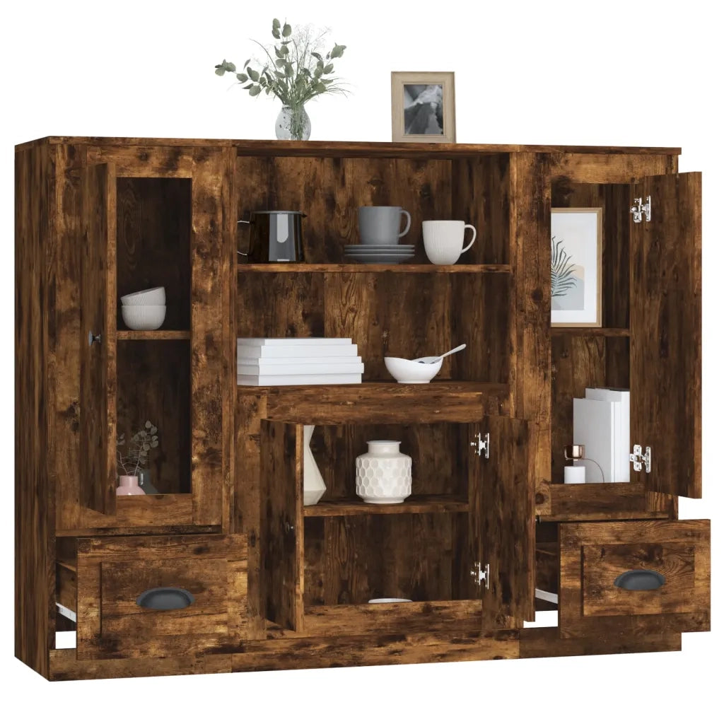 Credenze 3 pz Rovere Fumo in Legno Multistrato 3185316