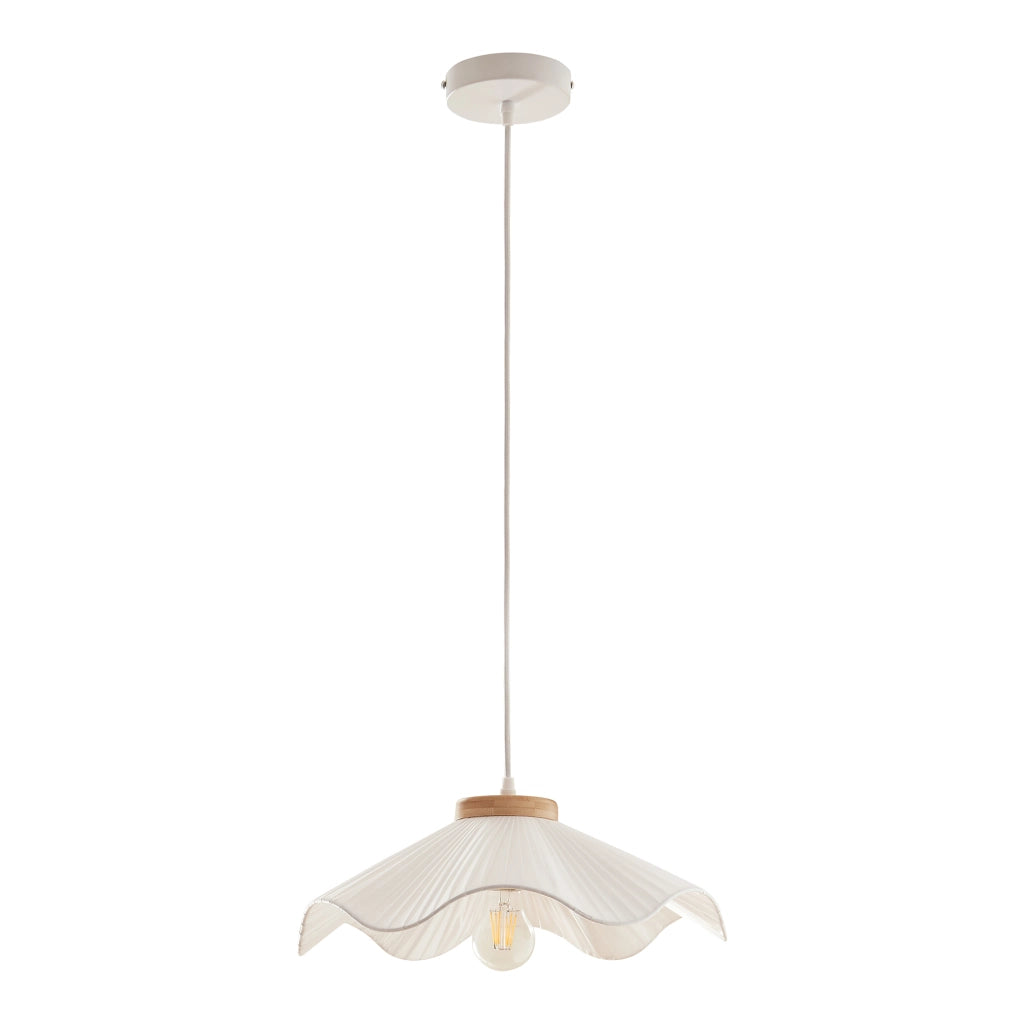 Lampada a Sospensione Broadway con Paralume a Cono Ondulato Ø41 cm Tessuto Bianco lux.pro