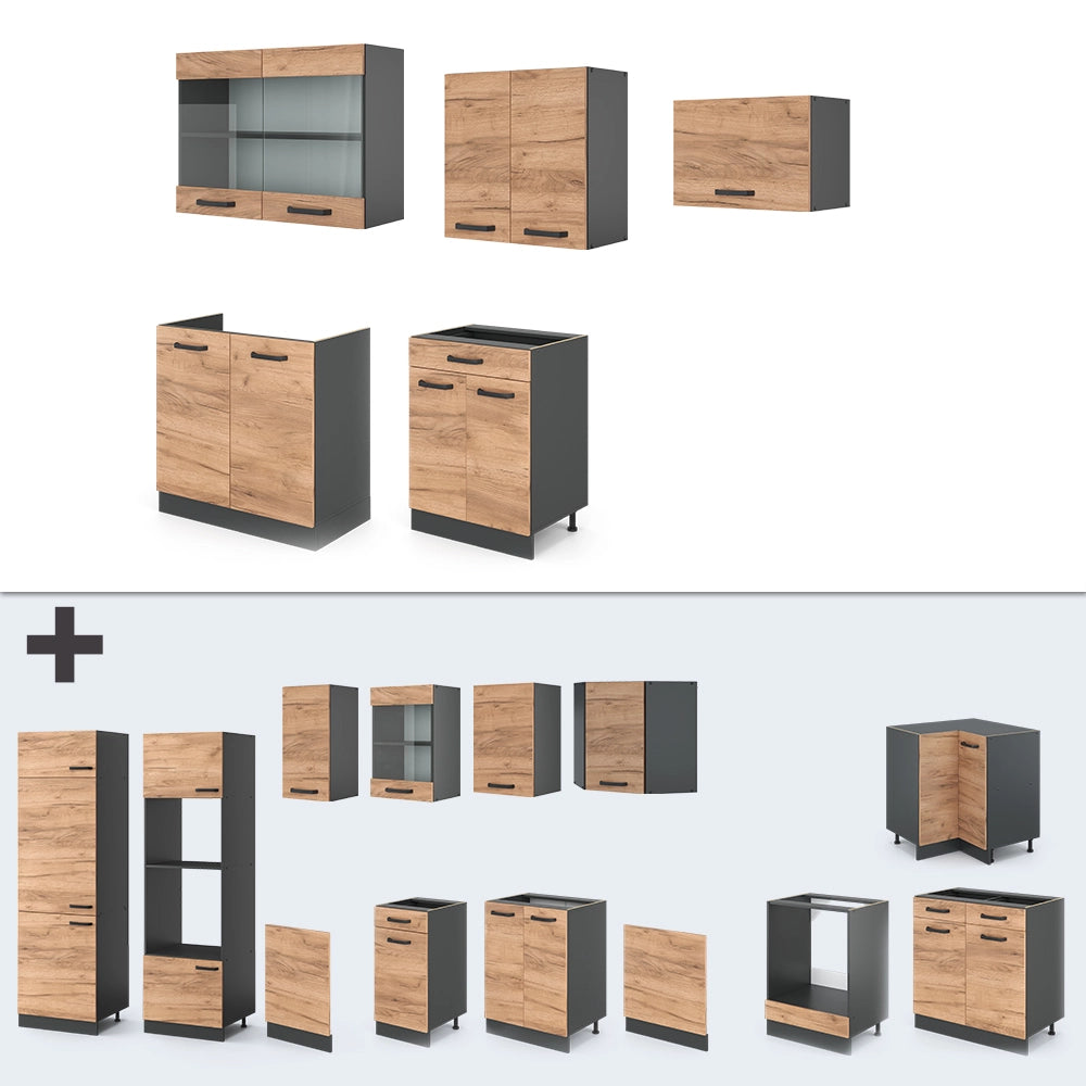 Vicco Cucina componibile Quercia dorata/antracite 200 cm , PL Marmo