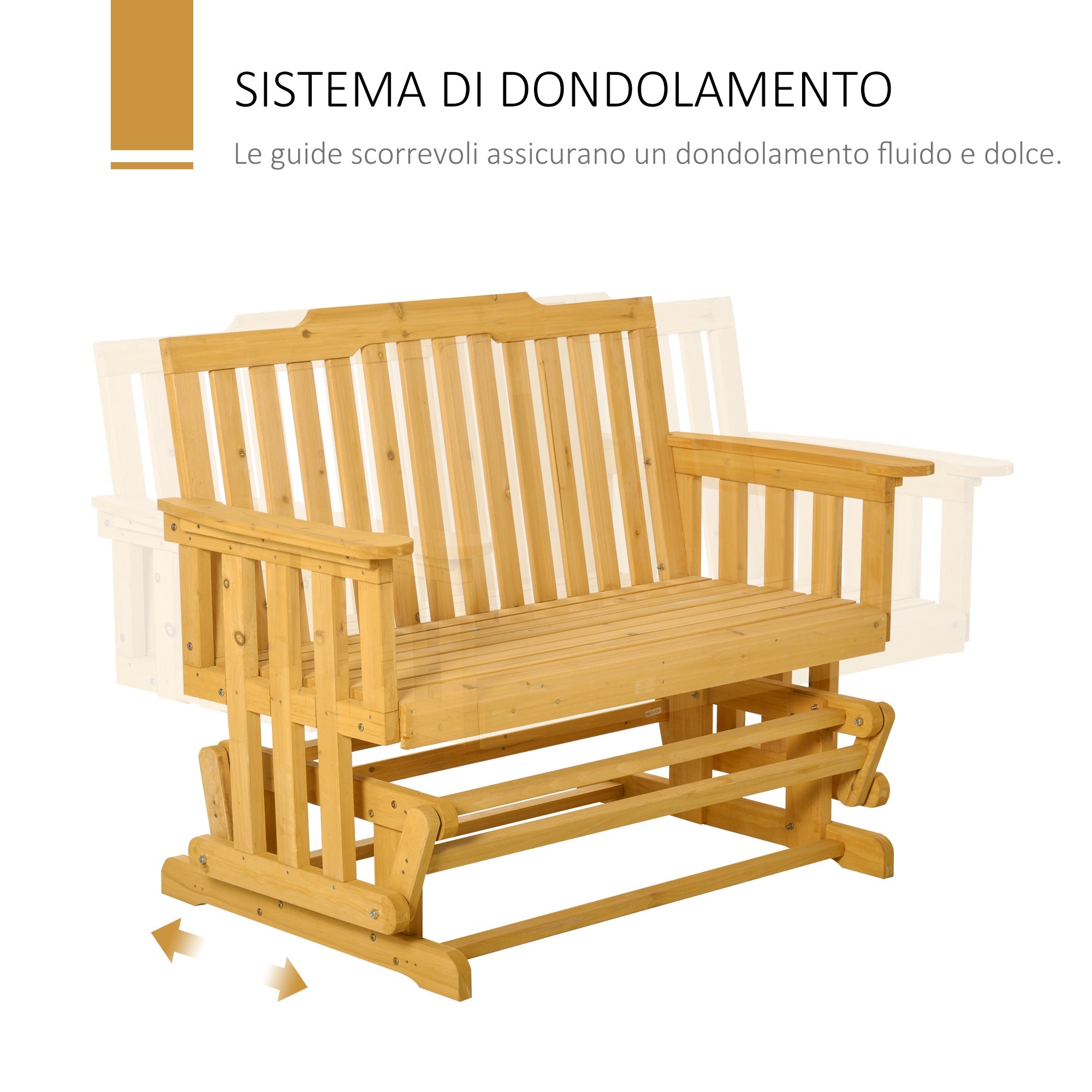 Panchina 2 Posti a Dondolo da Giardino 124x76x95 cm in  Legno