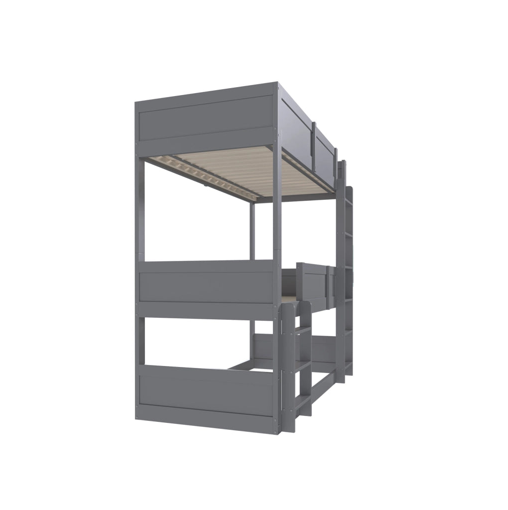Letto triplo modulare 90x200 cm in legno grigio, soluzione salvaspazio