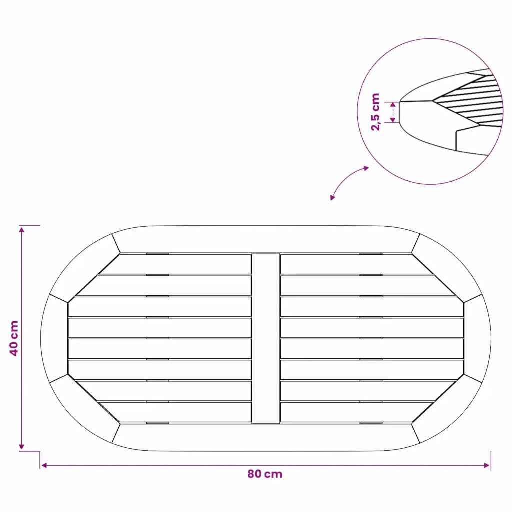 Piano del tavolo 80 x 40 x 2,5 cm Ovale Legno di teak solido 42033170