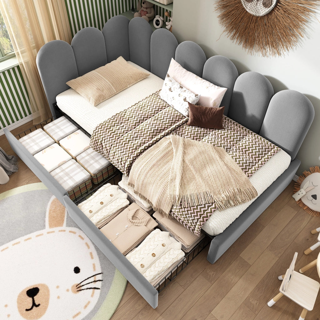 OKWISH Letto Divano 90×190 cm, Letto Singolo con 2 Cassetti e Schienale Imbottito, senza Materasso, in Velluto, Grigio