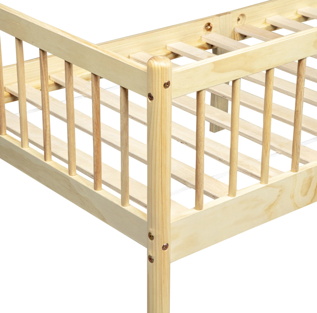 Letto da giorno 90x200 cm con sponde a tre lati; in legno di pino naturale