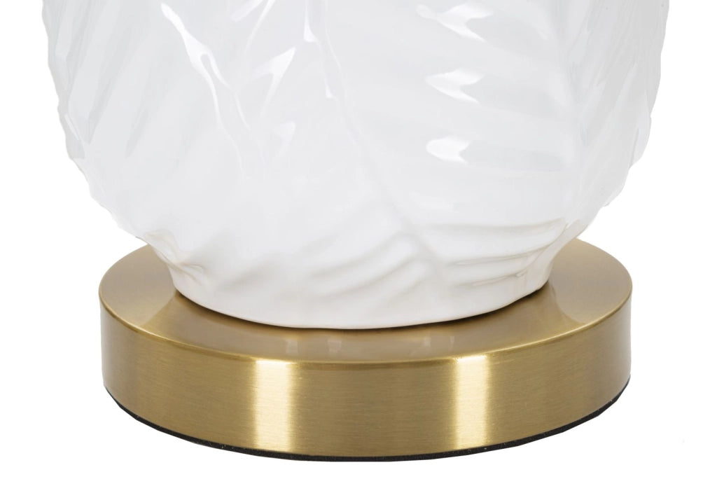 Lampada da Tavolo Ceramic Ø40x70 cm in Ceramica e Ferro e Tessuto Oro e Bianco