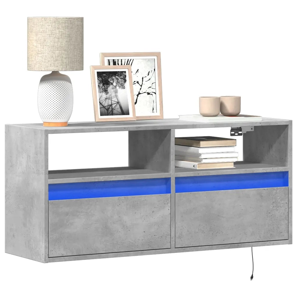 Mobile TV a Parete con Luci LED-Mobile TV a Muro Grigio Cemento 100x31x45 cm 485277