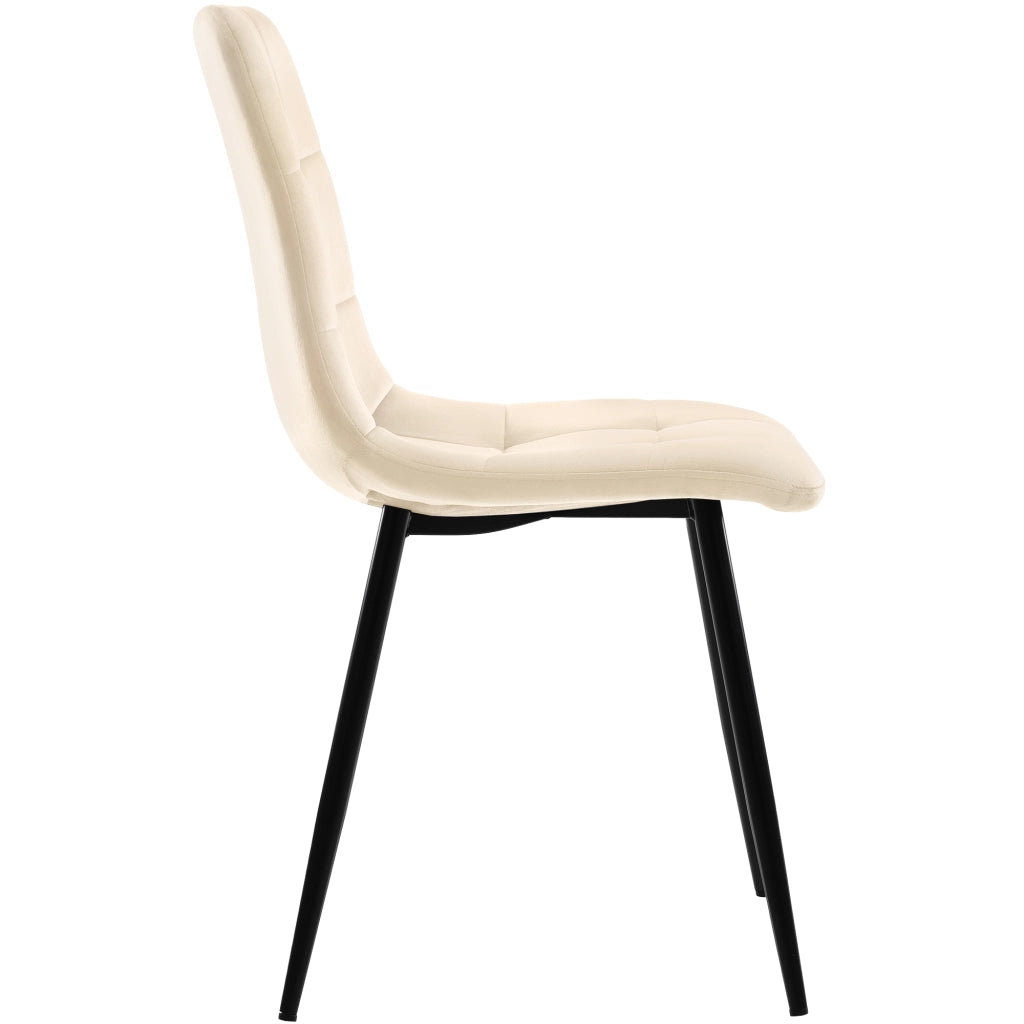 Sedia da pranzo set da 4 con schienale imbottito e gambe in metallo, design moderno in velluto bianco antico