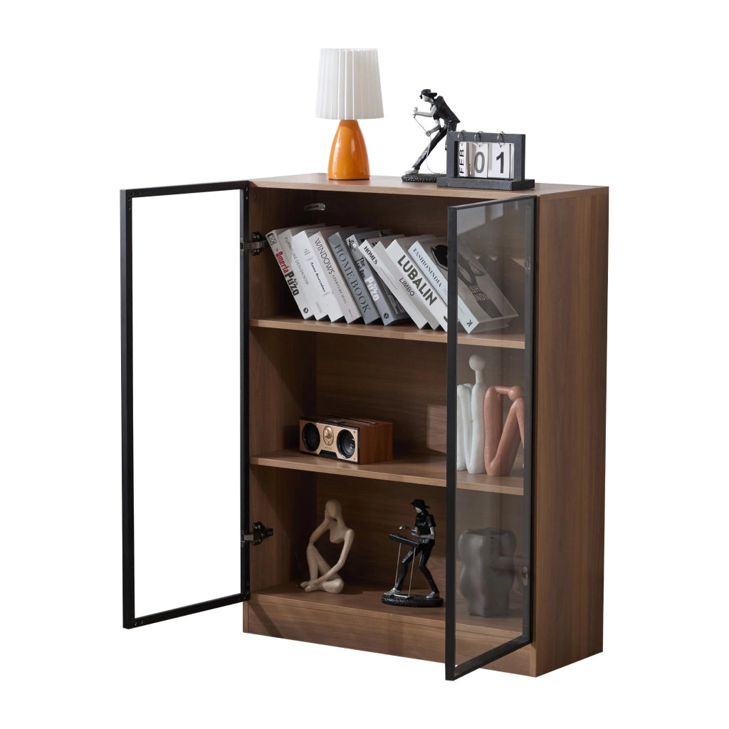 Vetrina con 2 ante; 3 ripiani e illuminazione LED - per soggiorno - 80×30×106 cm