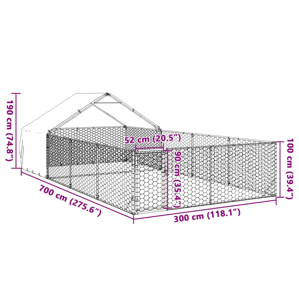 Cuccia per Cani da Esterno con Recinto 7x3x1,9m Acciaio Zincato 3329244