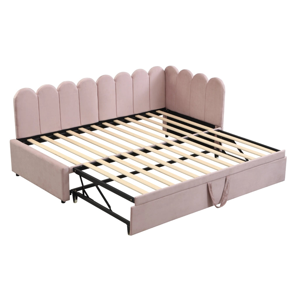 Divano letto multifunzione a L 90x200 cm con letto estraibile; in velluto rosa