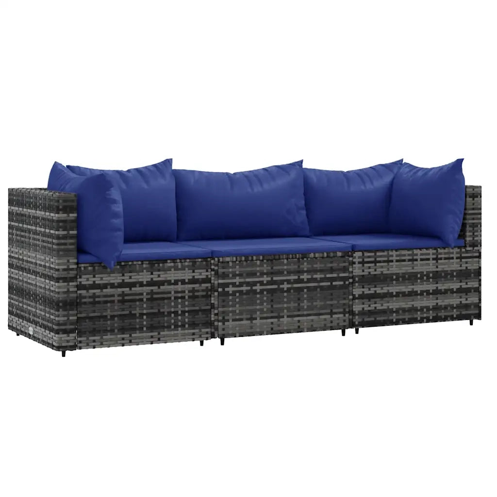 Set Divani da Giardino 3 pz con Cuscini in Polyrattan Grigio 319846