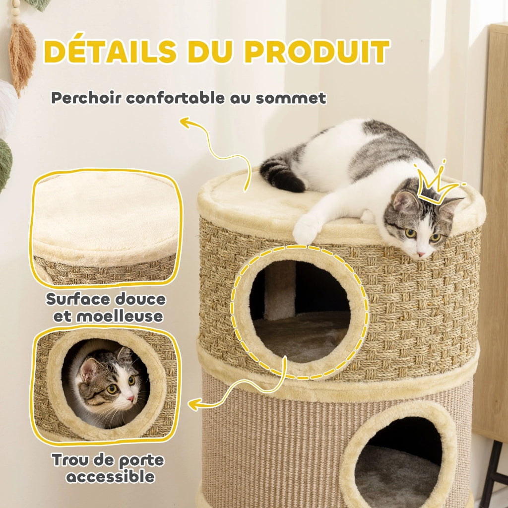 Albero per gatti con tiragraffi in sisal e peluche ¨C zephmum ¨C kaki, 45x45x79 cm