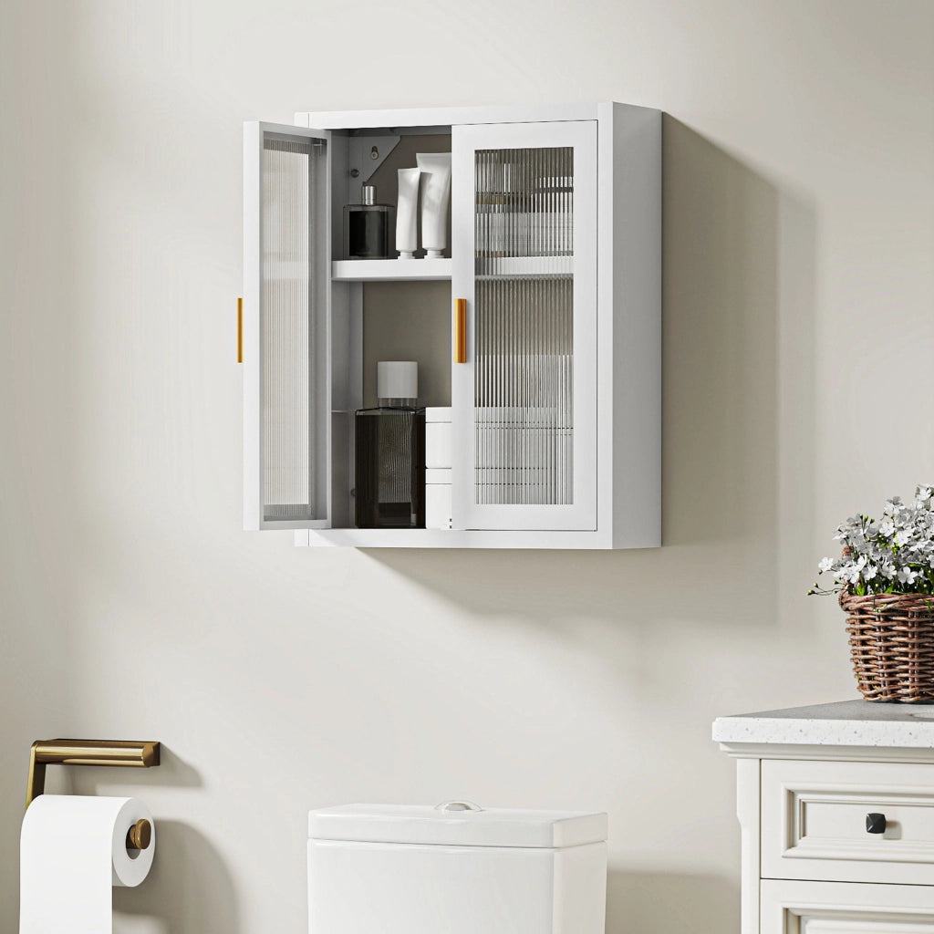 Armadietto Bagno Sospeso ¨C zephmum ¨C Bianco Acrilico con Ripiano Regolabile