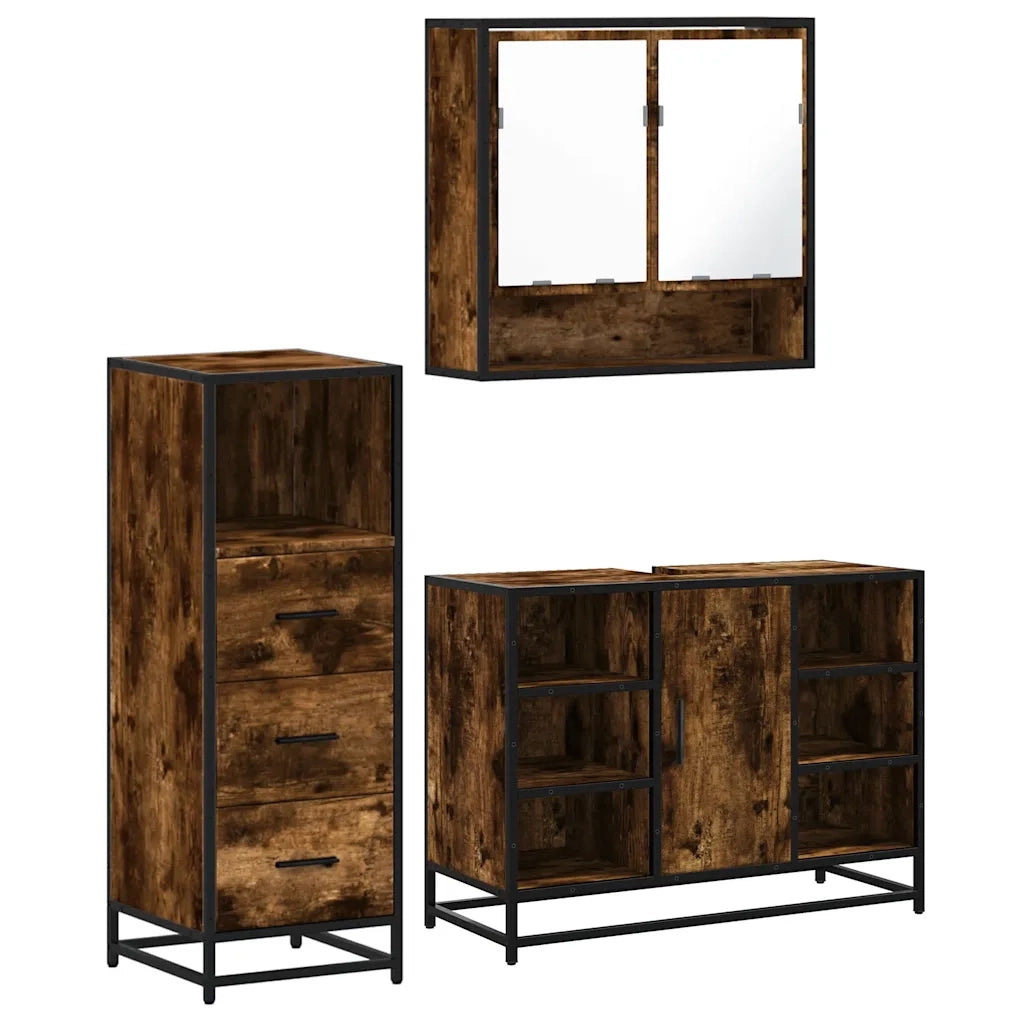 vidaXL Set Mobili da Bagno 3 pz Rovere Fumo in Legno Multistrato