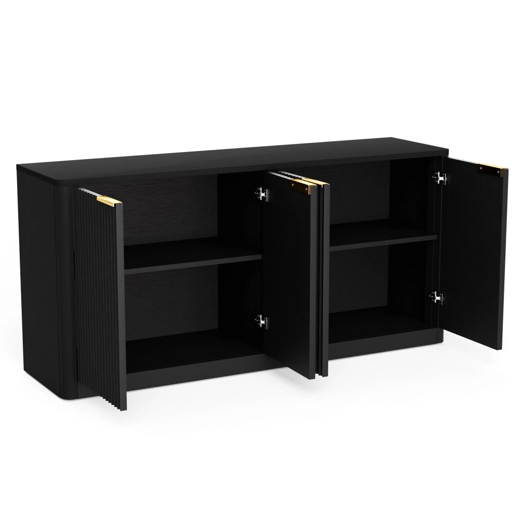 Credenza moderna 150cm - Zephmum - Design a onde, 4 ante, nero 150x40x70.5cm