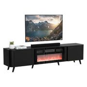 Mobile porta TV Vicino, Madia da salotto con due ante battenti e camino elettrico, Rialzato da terra, 191x40 h58 cm, Nero
