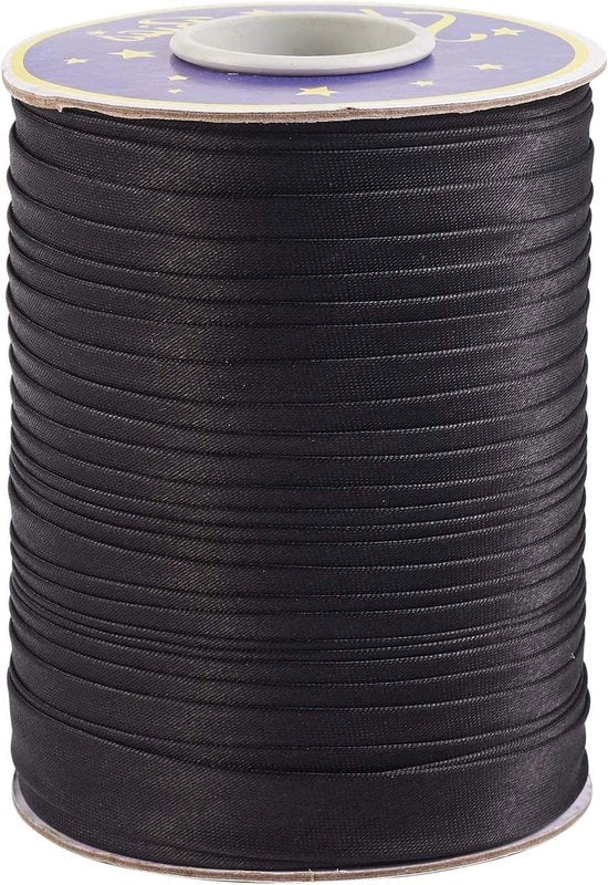 Tessuto di satin in poliestere 5/8 pollici, doppio pieghevole, nero, 73 metri, per cucire, cucire, legare, rattoppare, fare biezie, fare zolle.