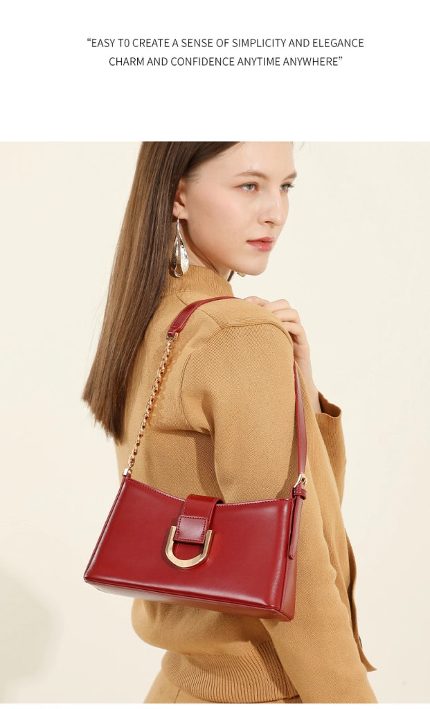 Borsa a tracolla da donna in vera pelle, colore rosso