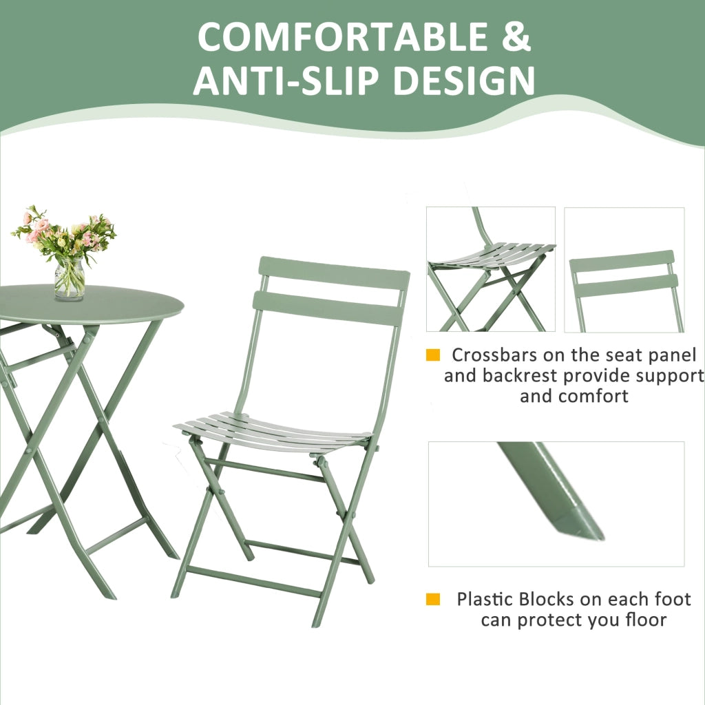Set Tavolino e 2 Sedie Pieghevoli da Giardino   Verde
