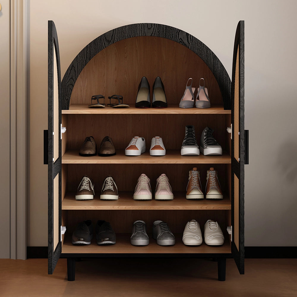 Buffet scarpe elegante - Xylo - Esterno arrotondato porte in rattan tre ripiani