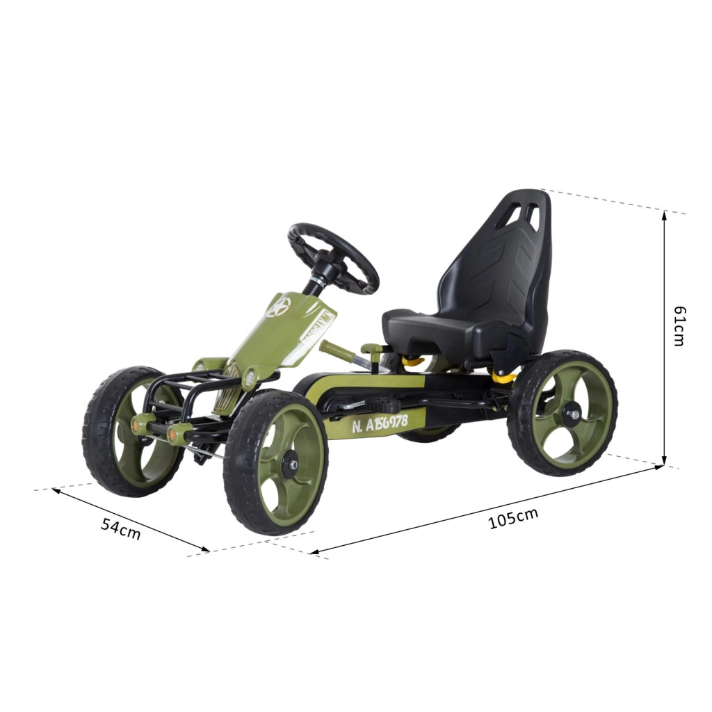 Tretauto Go Kart per Bambini con Siedile Regolabile e Manopole ¨C Minimal ¨C Verde 105x54x61cm