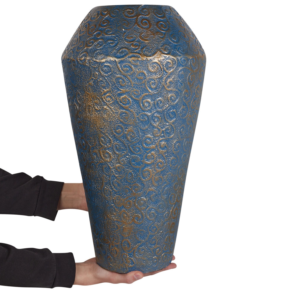 Vaso Decorativo Alto dorato Blu Ceramica 51 cm Effetto Anticato