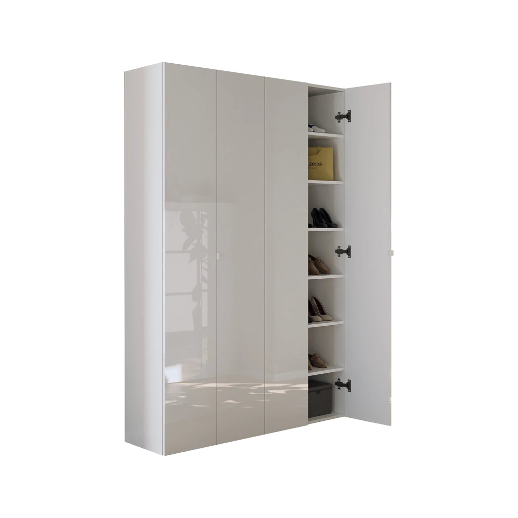 Mobile Portascarpe Spessa, Scarpiera 12 Ripiani, 126x35x186h cm Bianco Lucido